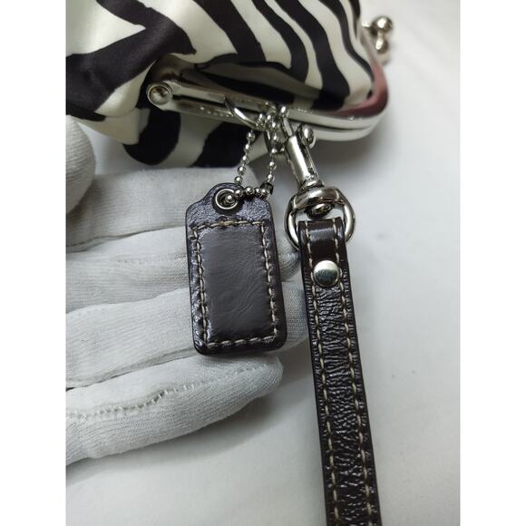 Coach Black White Satin Zebra Printed Kisslock Framed Wristlet - Wallet - Picture 13 of 15